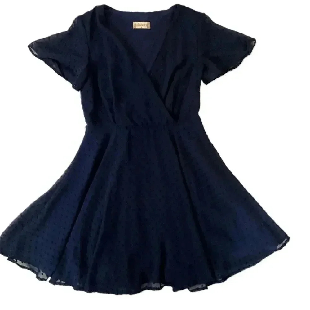 Altard State Blue Textured V Neck Short Sleeve Fit And‎ Flare Dress Size Small